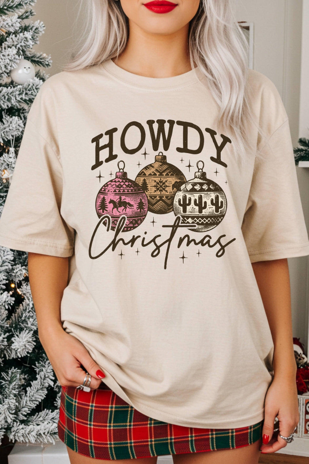Howdy Christmas Globes Tee For Women