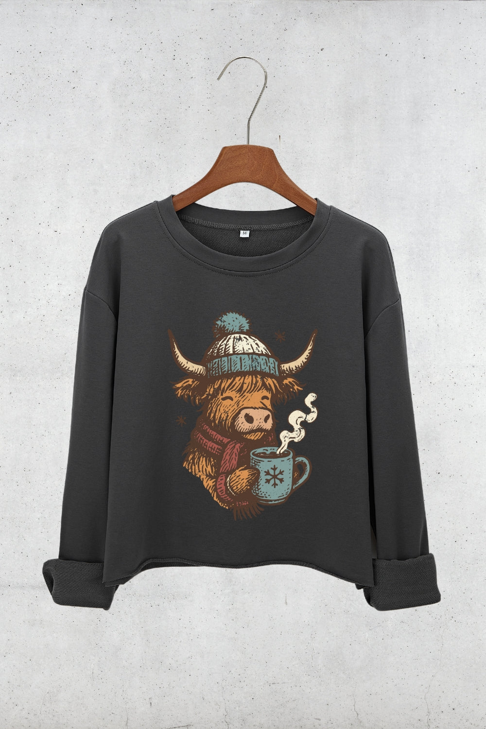 Cozy Season Highland Cow Crop Sweatshirt For Women