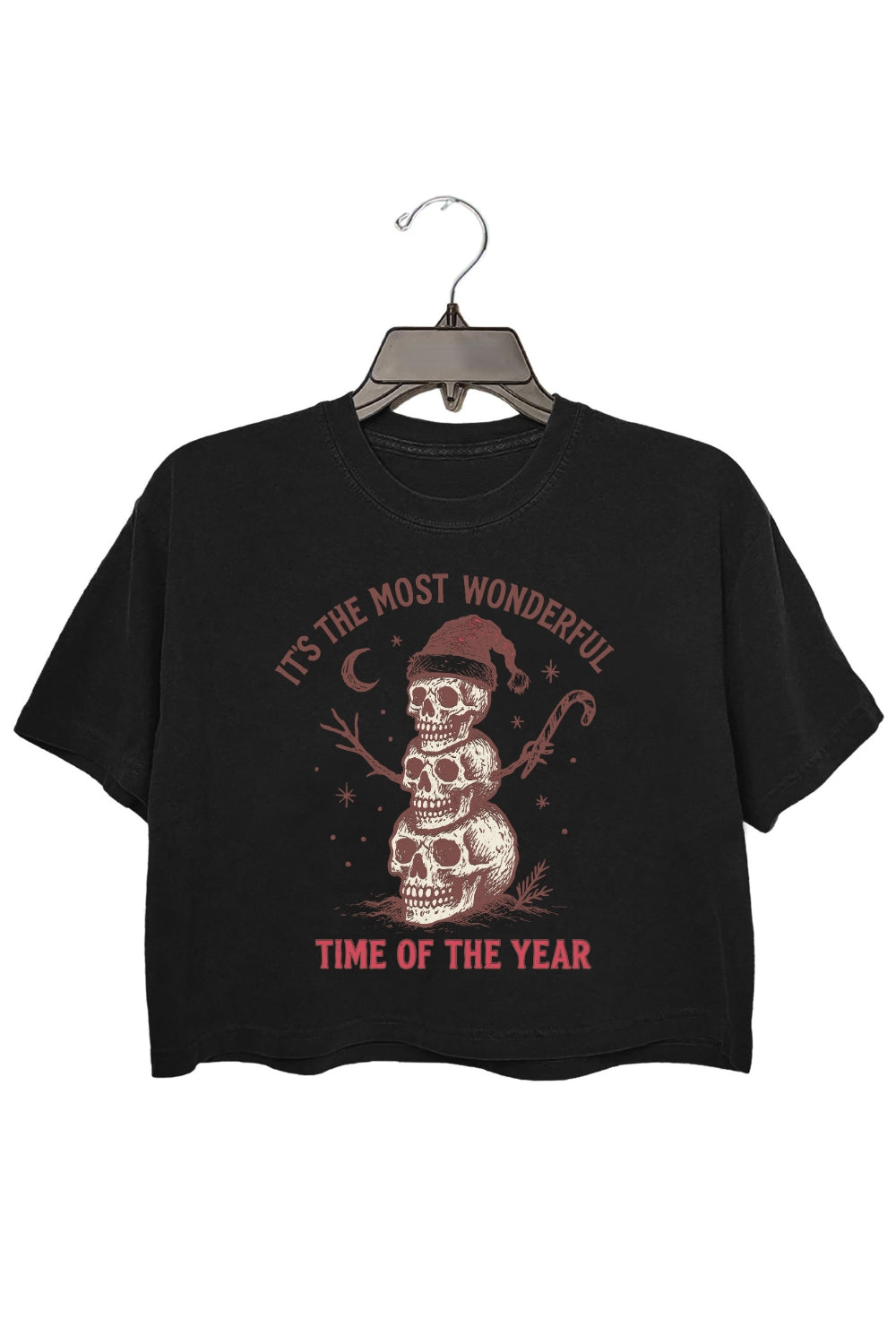 Most Wonderful Time Christmas Skull Crop Top For Women