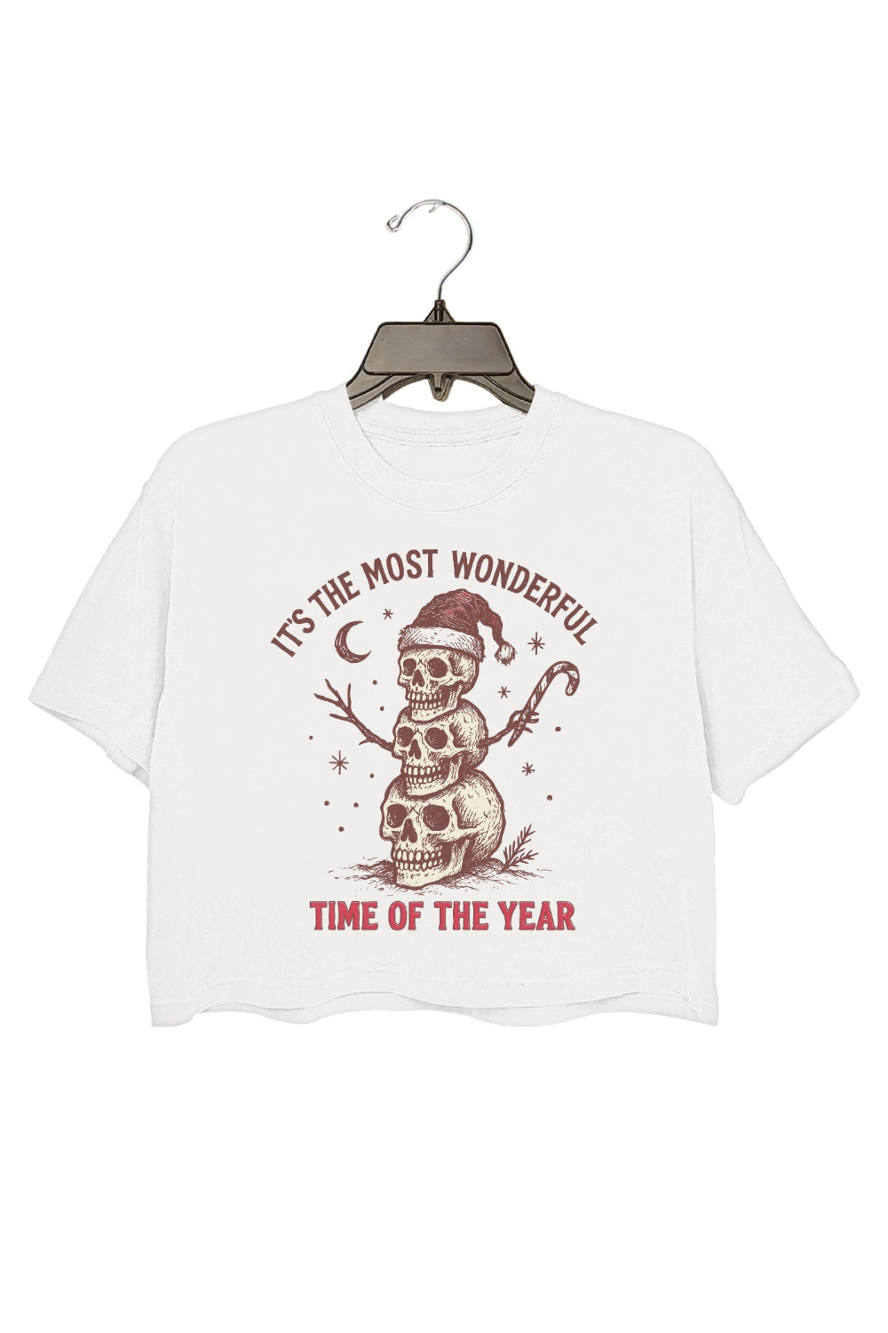 Most Wonderful Time Christmas Skull Crop Top For Women