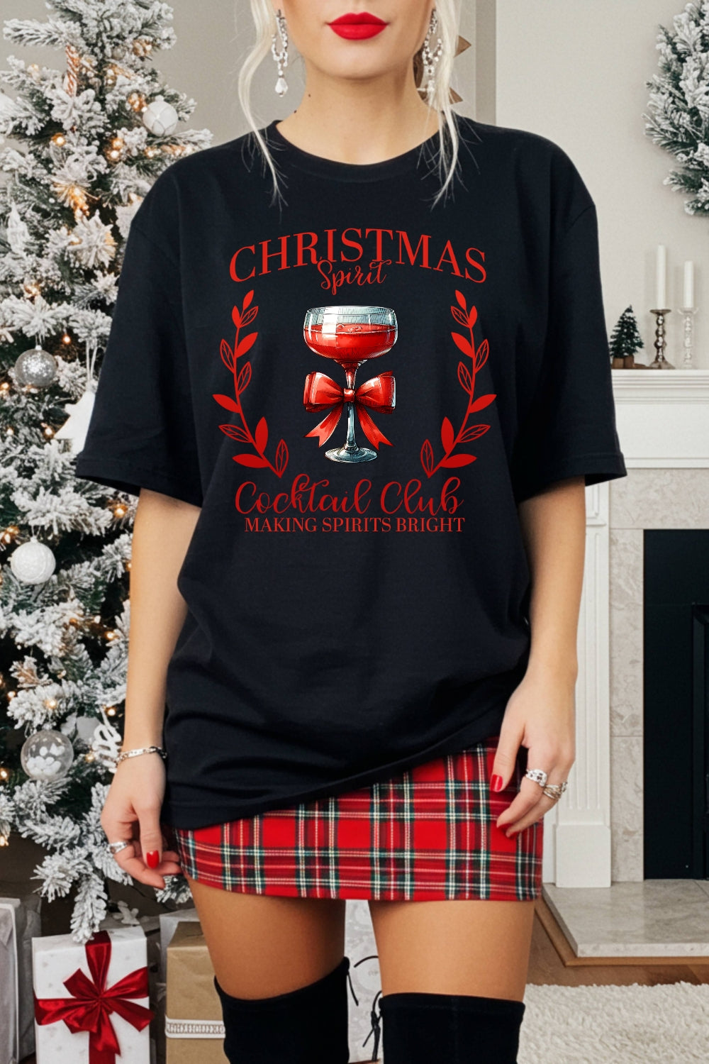 Christmas Spirit Cocktail Club Tee For Women