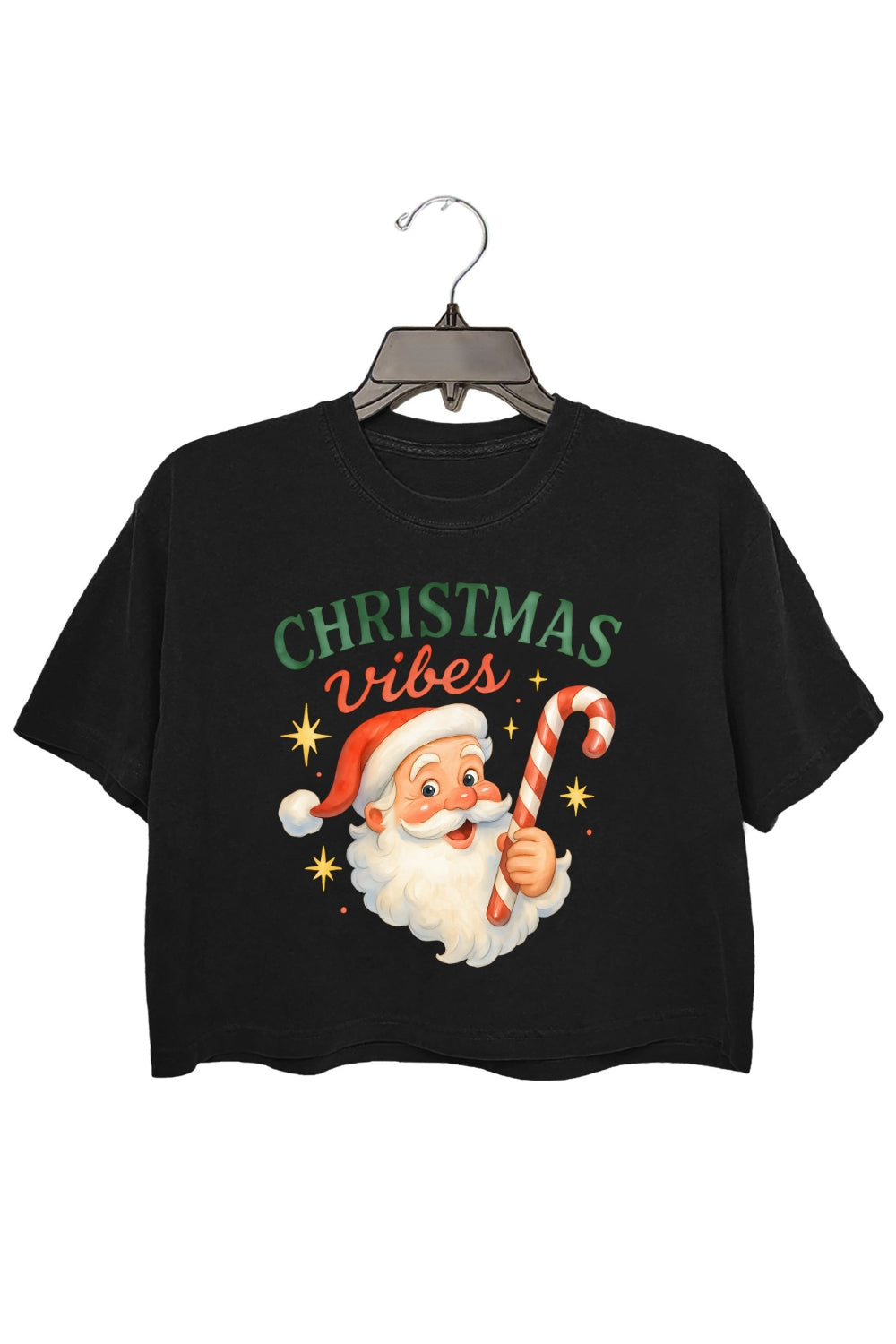 Christmas Vibes Cute Santa Crop Top For Women