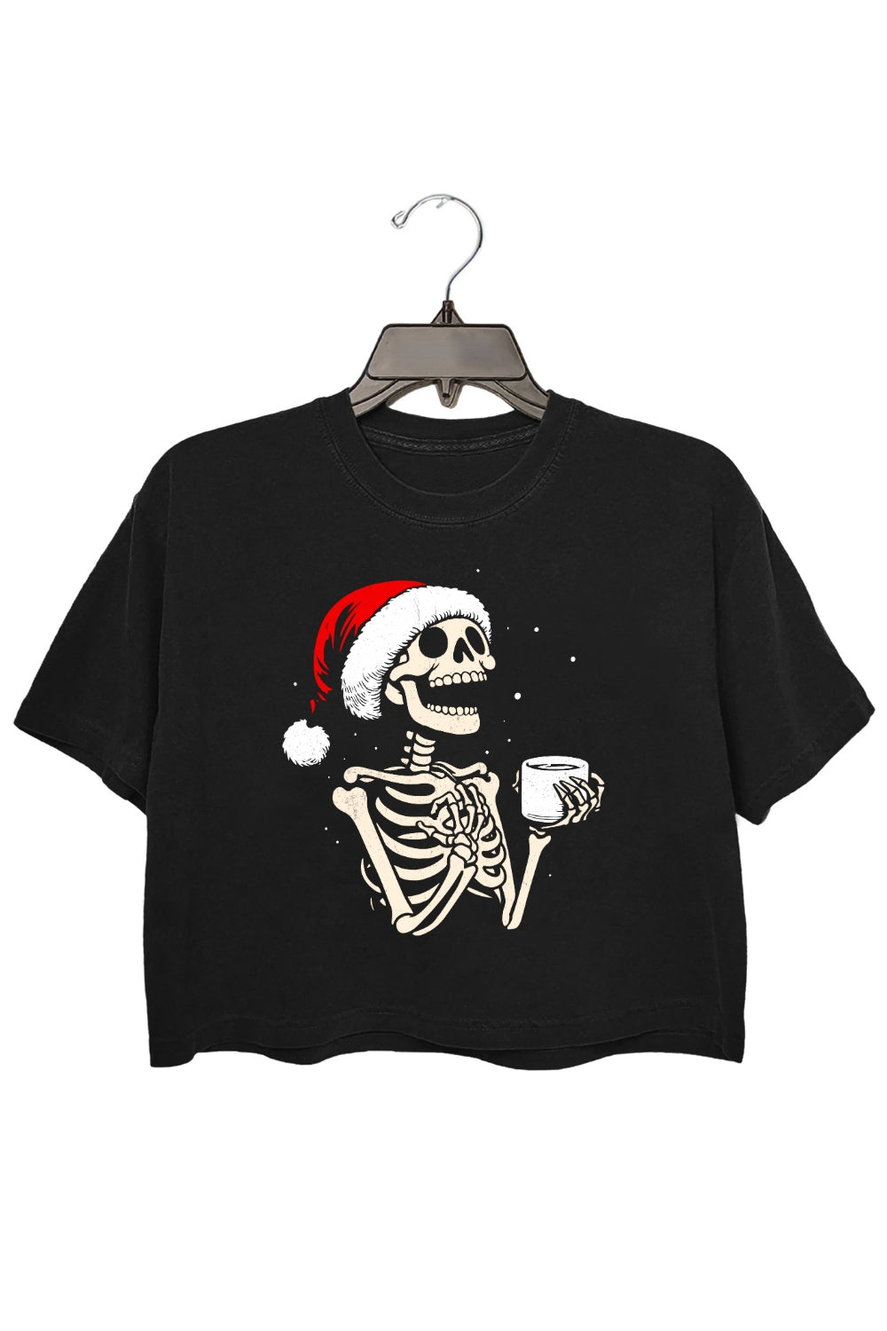 Christmas Skeleton Hot Coffee Crop Top For Women