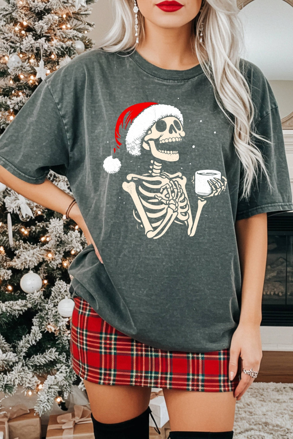 Christmas Skeleton Hot Coffee Tee For Women