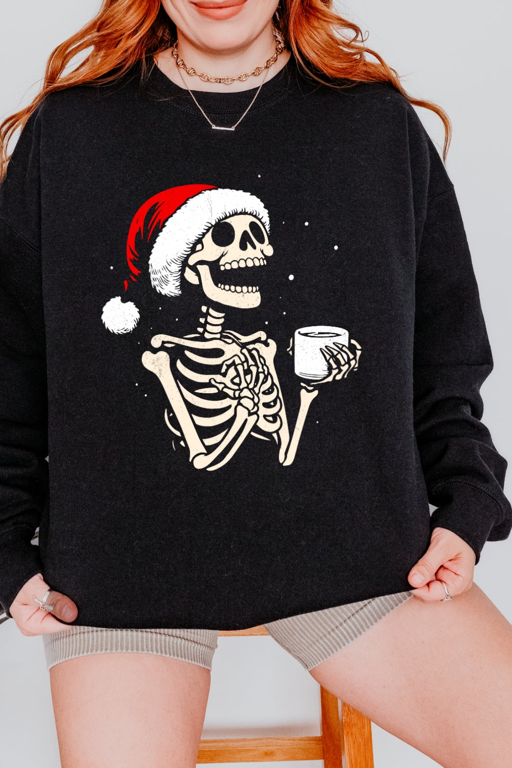 Christmas Skeleton Hot Coffee Sweatshirt For Women