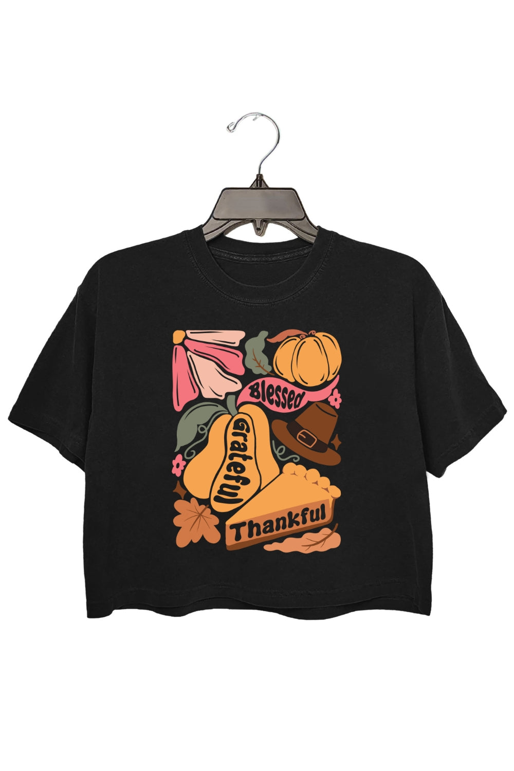 Retro Thanksgiving Bleesed Grateful Thankful Crop Top For Women