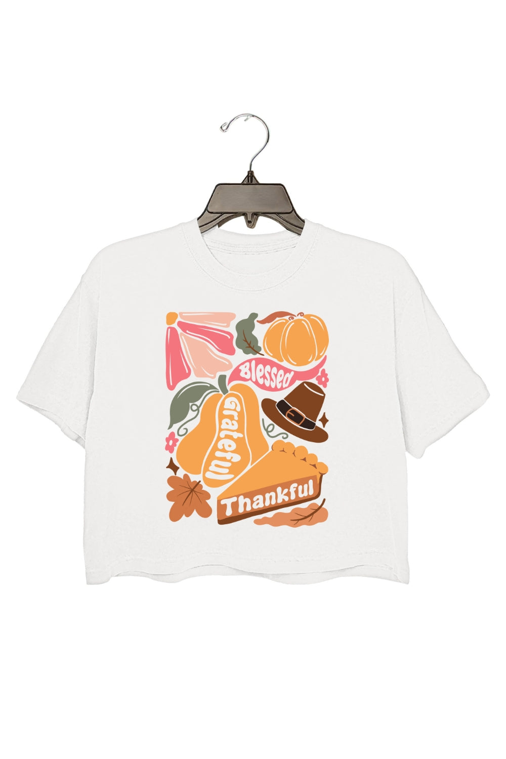 Retro Thanksgiving Bleesed Grateful Thankful Crop Top For Women