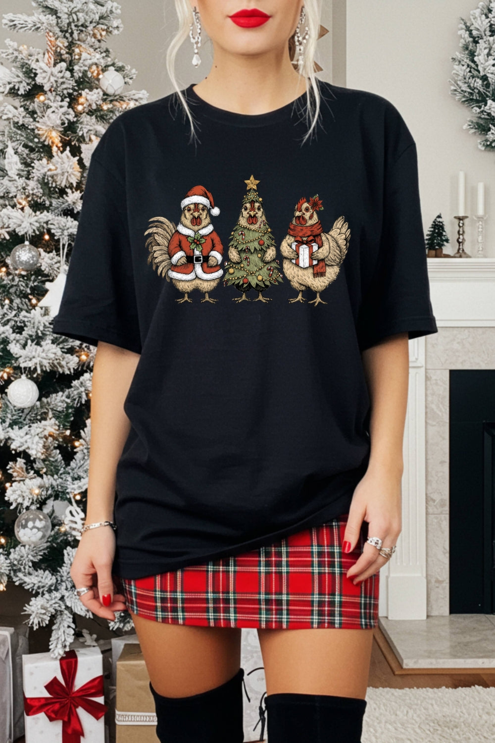 Christmas Chicken Funny Holiday Tee For Women