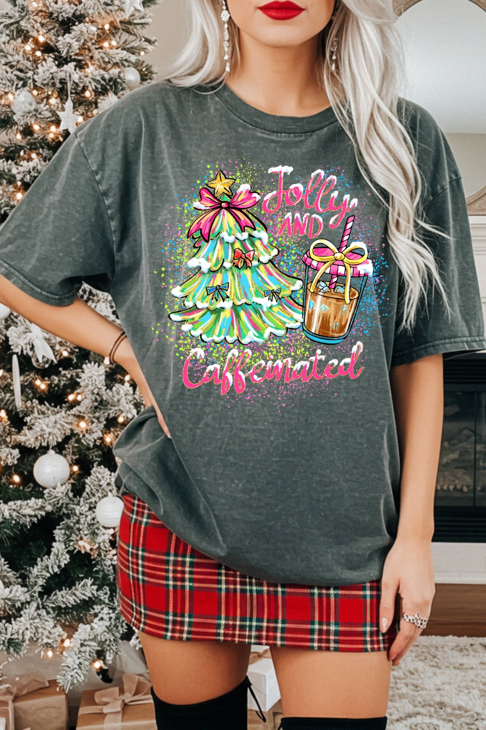 Jolly & Caffeinated Christmas Coffee Tee For Women