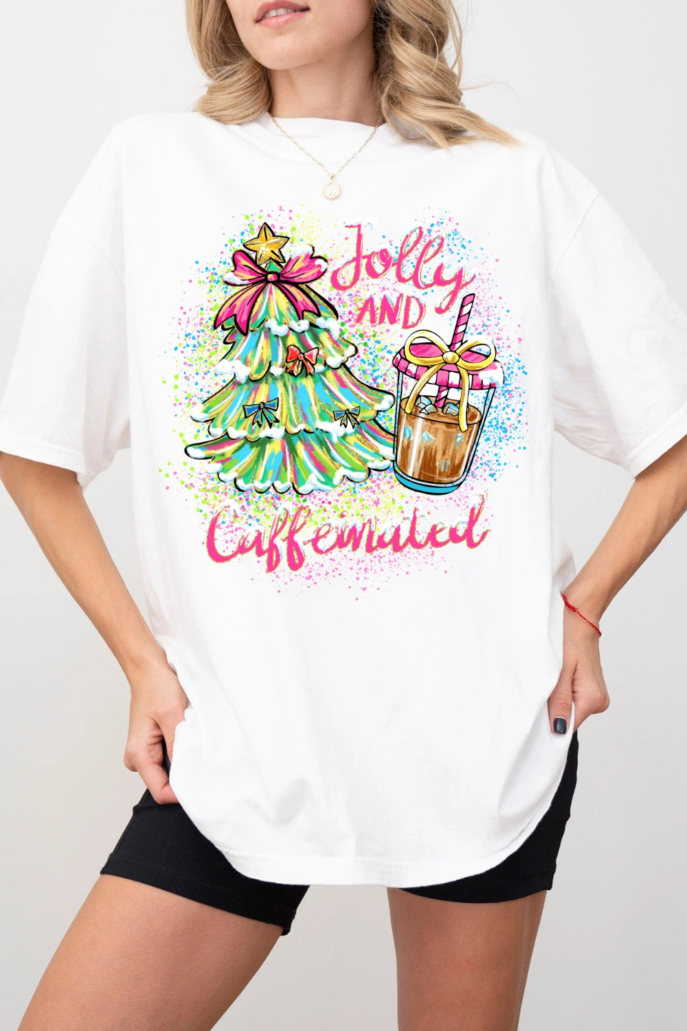 Jolly & Caffeinated Christmas Coffee Tee For Women
