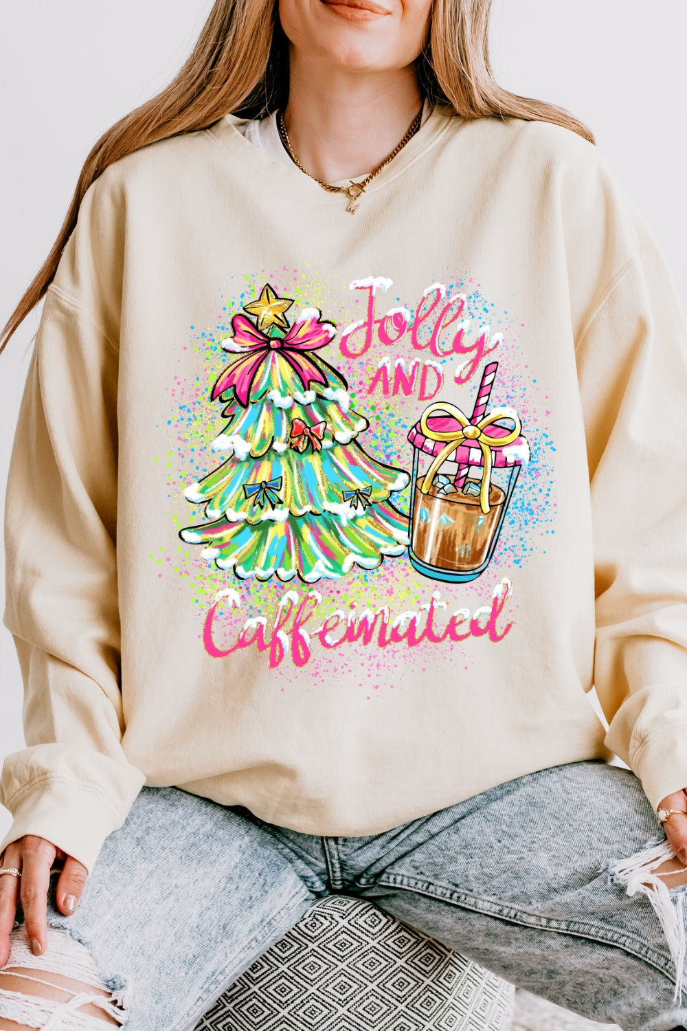 Jolly & Caffeinated Christmas Coffee Sweatshirt For Women