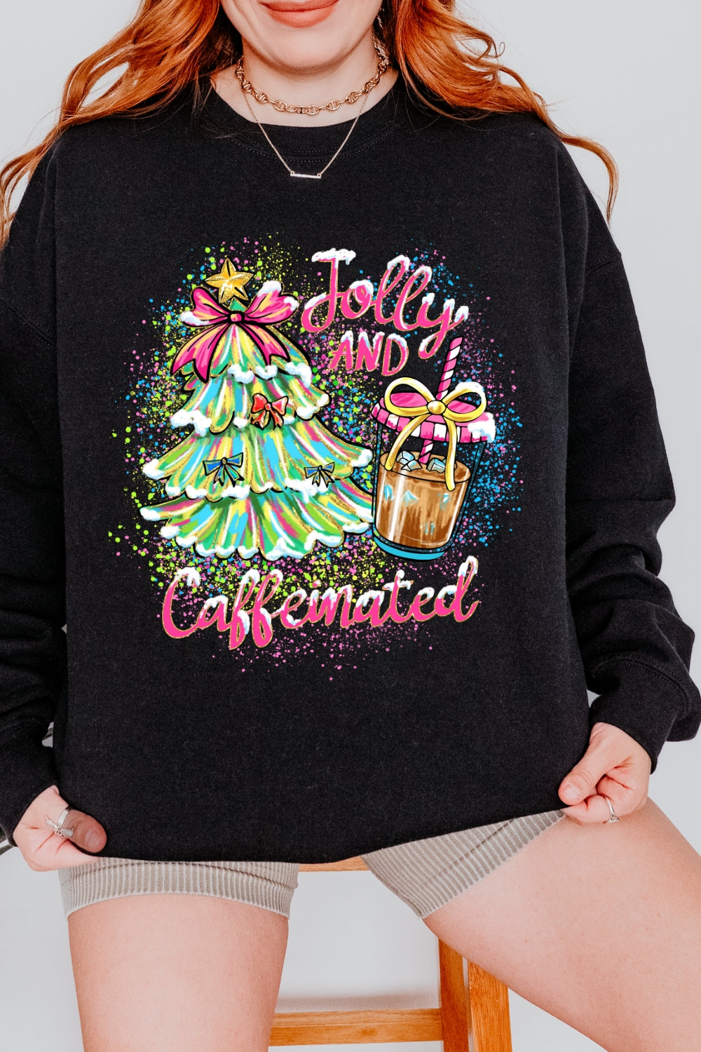 Jolly & Caffeinated Christmas Coffee Sweatshirt For Women