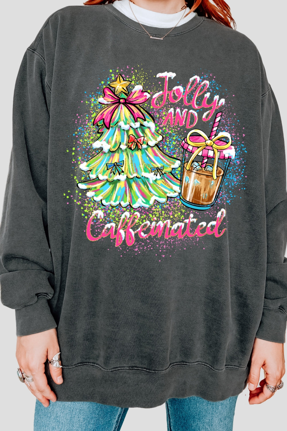 Jolly & Caffeinated Christmas Coffee Sweatshirt For Women