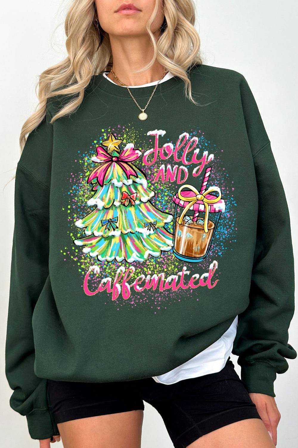 Jolly & Caffeinated Christmas Coffee Sweatshirt For Women