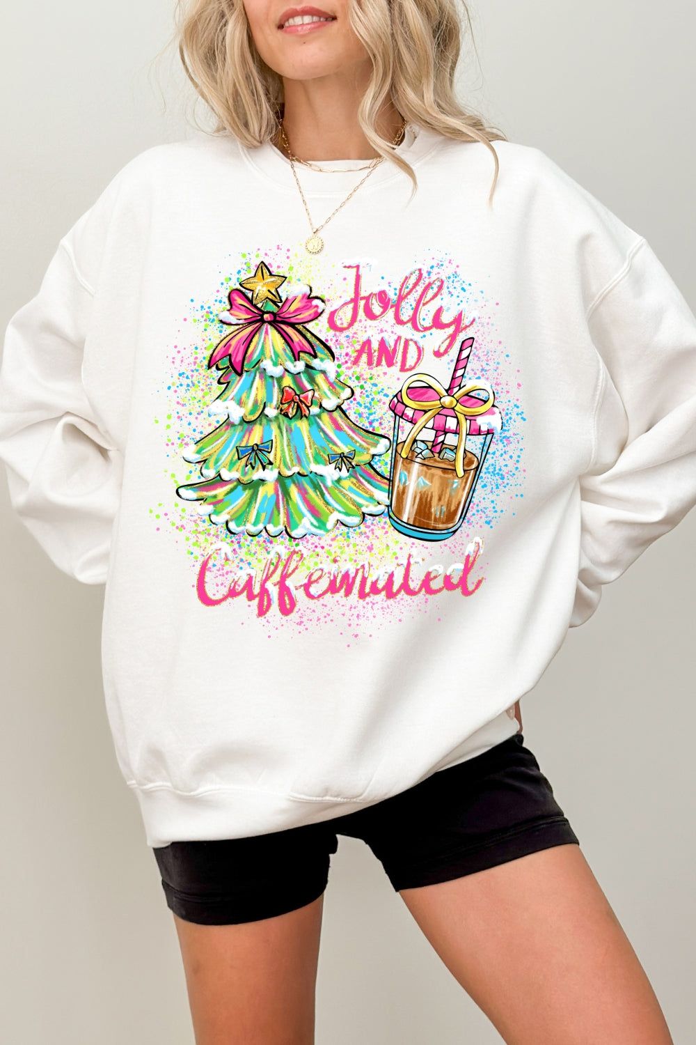 Jolly & Caffeinated Christmas Coffee Sweatshirt For Women