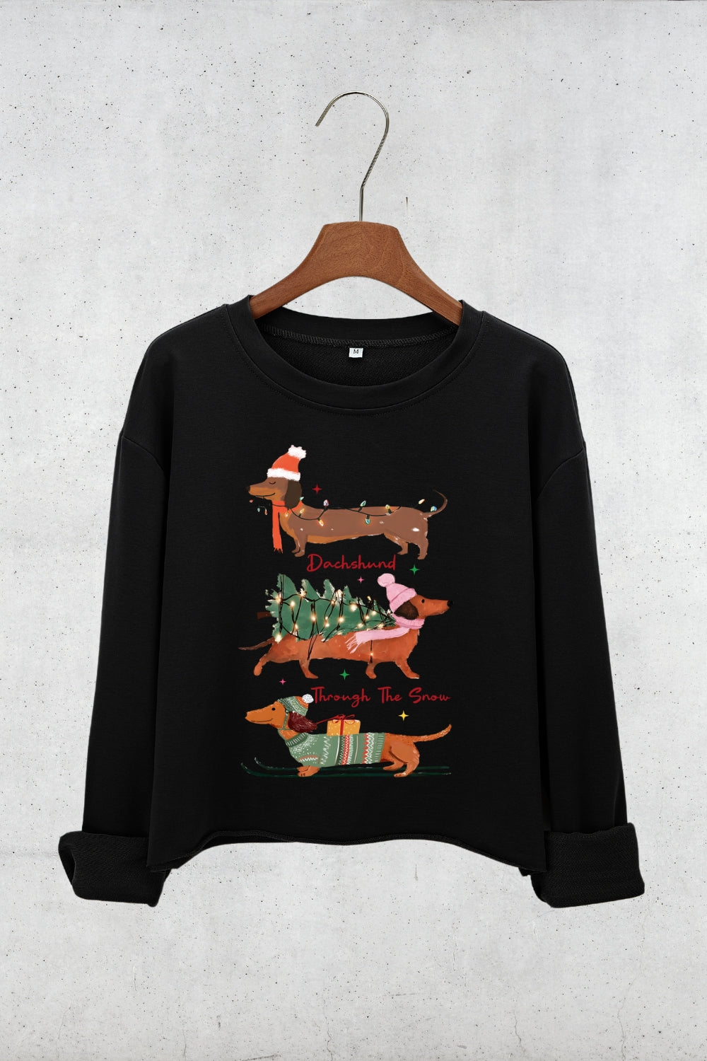 Christmas Dachshund Through The Snow Crop Sweatshirt For Women