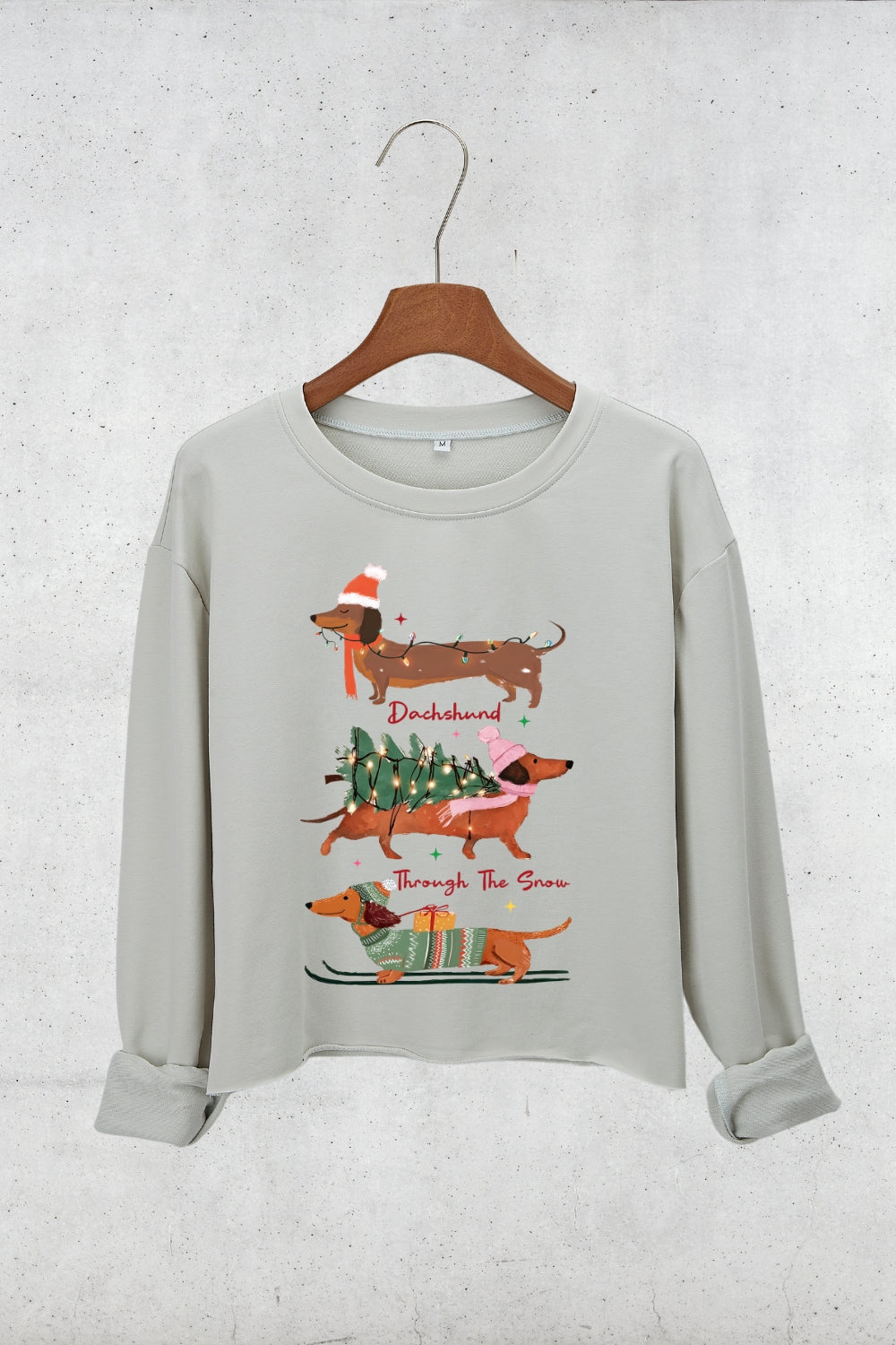 Christmas Dachshund Through The Snow Crop Sweatshirt For Women