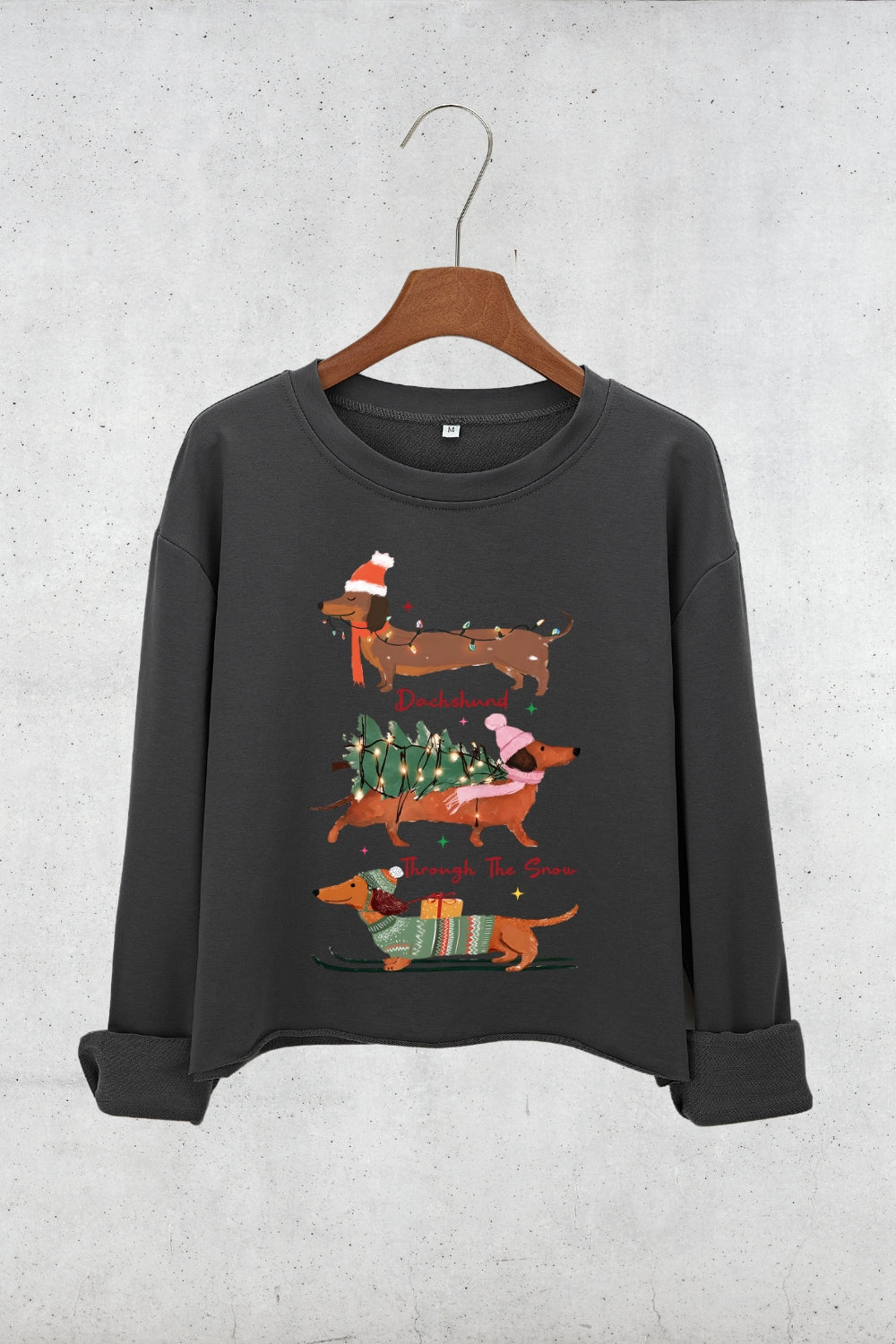 Christmas Dachshund Through The Snow Crop Sweatshirt For Women