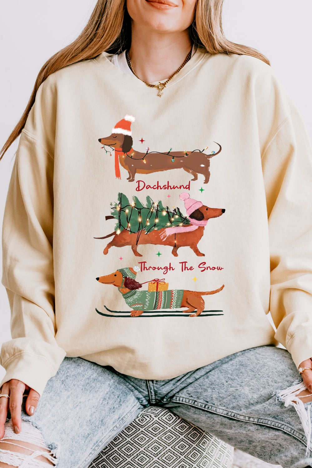 Christmas Dachshund Through The Snow Sweatshirt For Women