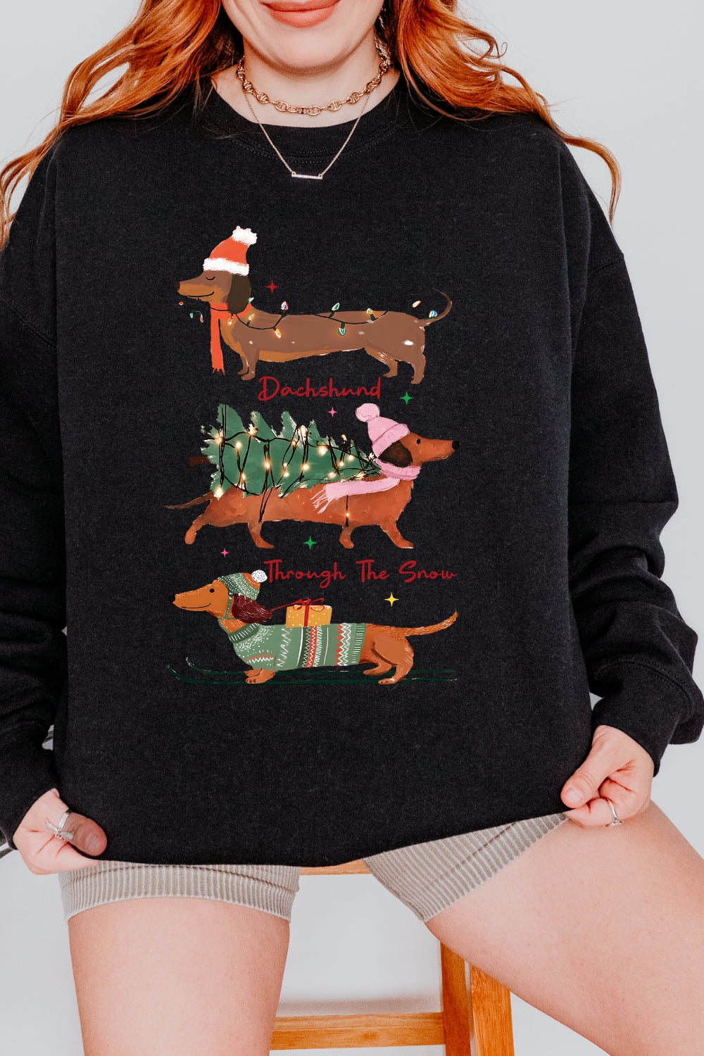Christmas Dachshund Through The Snow Sweatshirt For Women