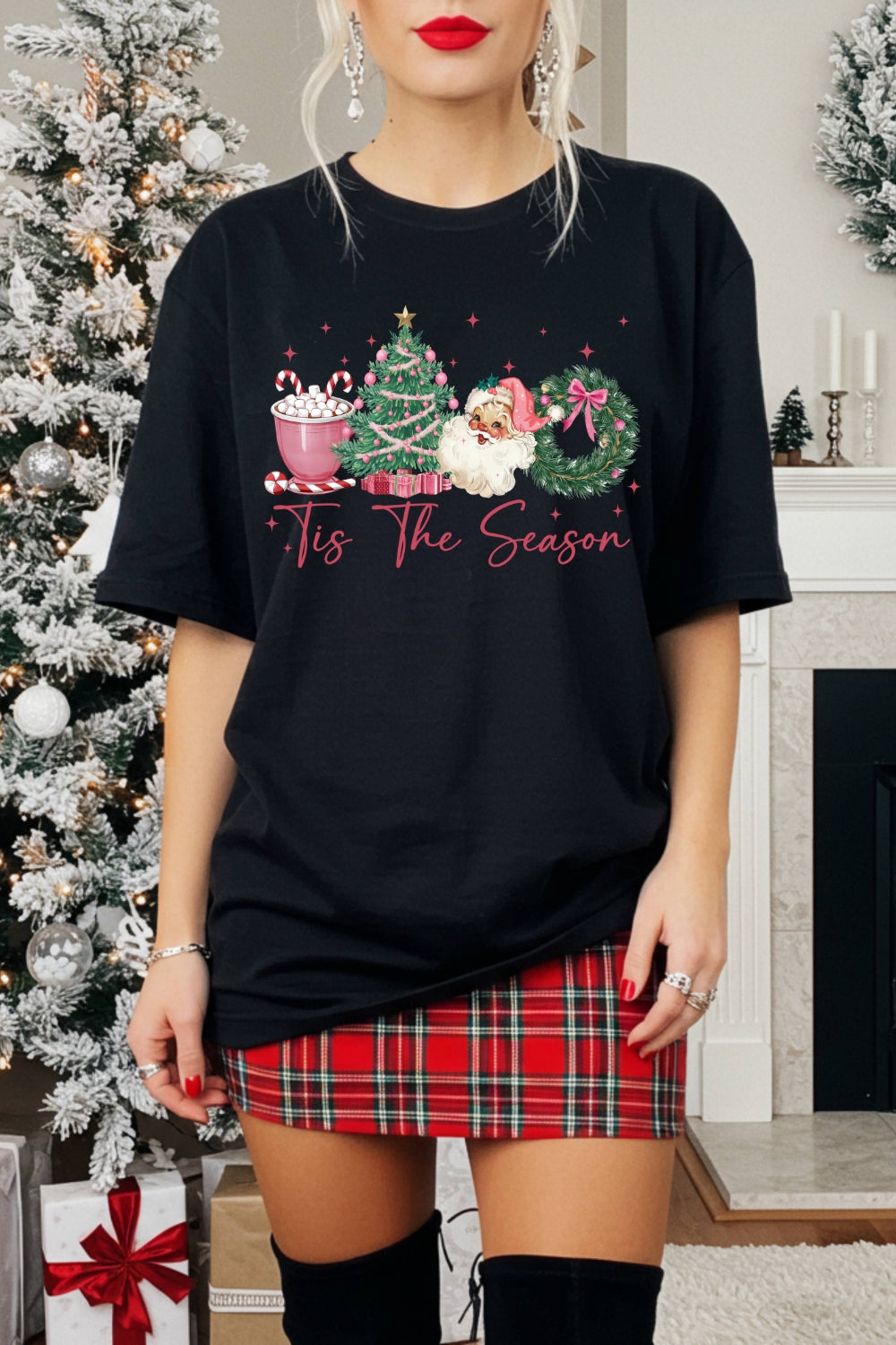 Tis The Season Santa Coffee Christmas Tee For Women