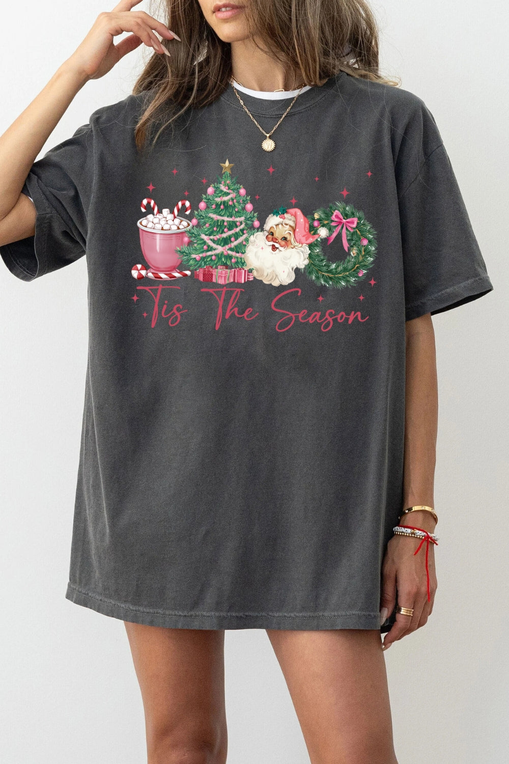 Tis The Season Santa Coffee Christmas Tee For Women