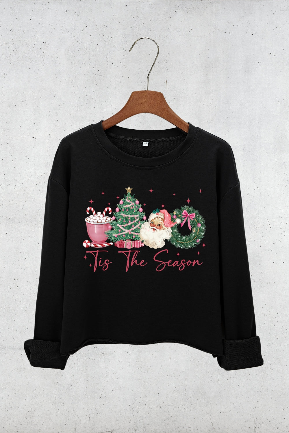 Tis The Season Santa Coffee Christmas Crop Sweatshirt For Women