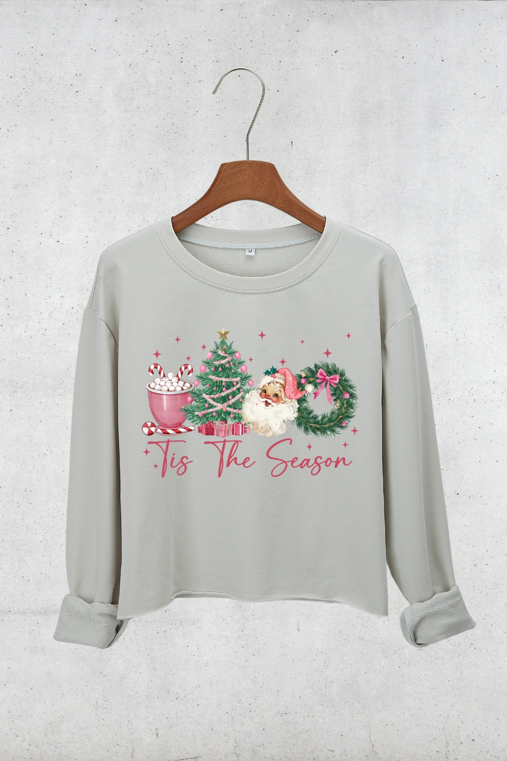 Tis The Season Santa Coffee Christmas Crop Sweatshirt For Women