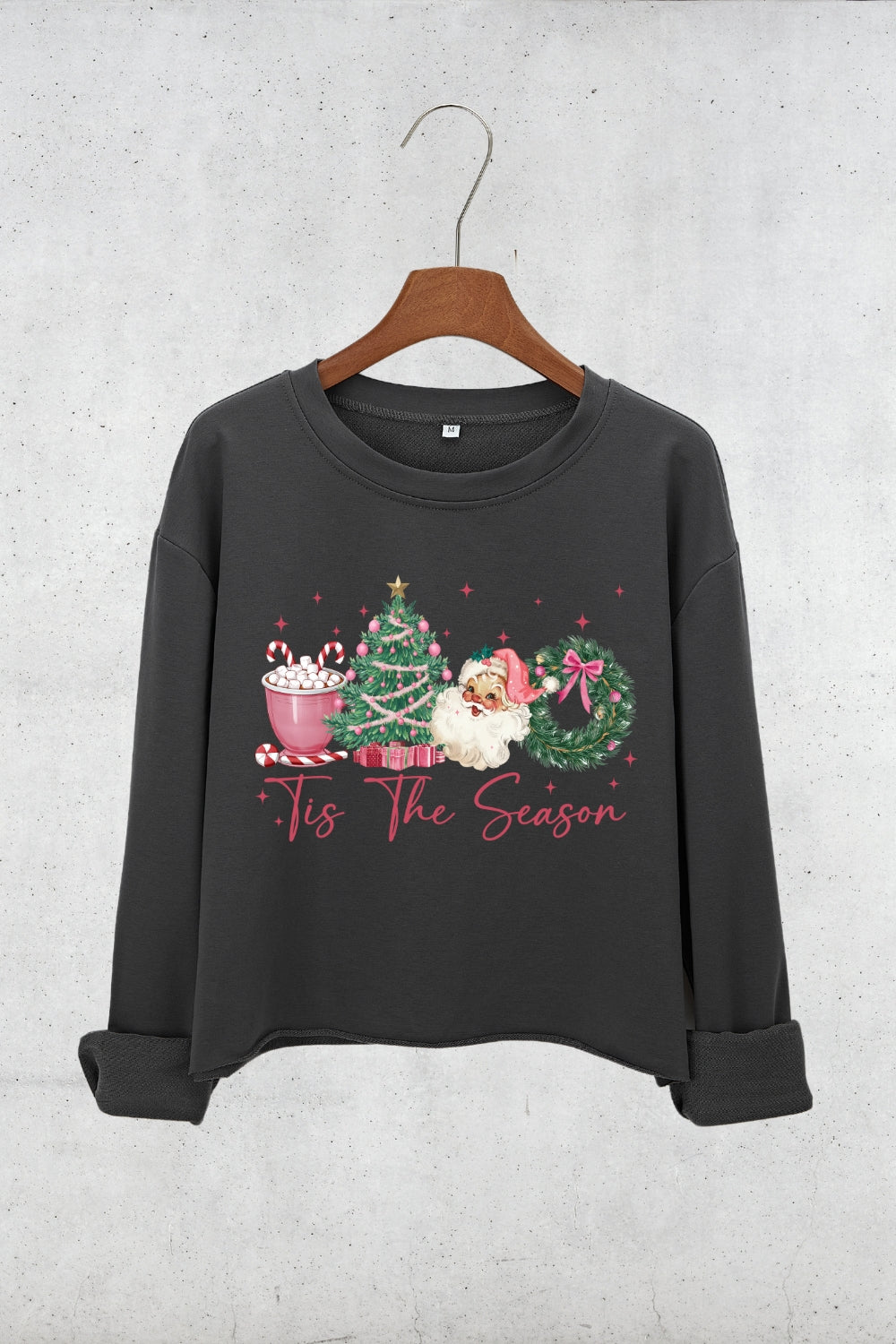 Tis The Season Santa Coffee Christmas Crop Sweatshirt For Women