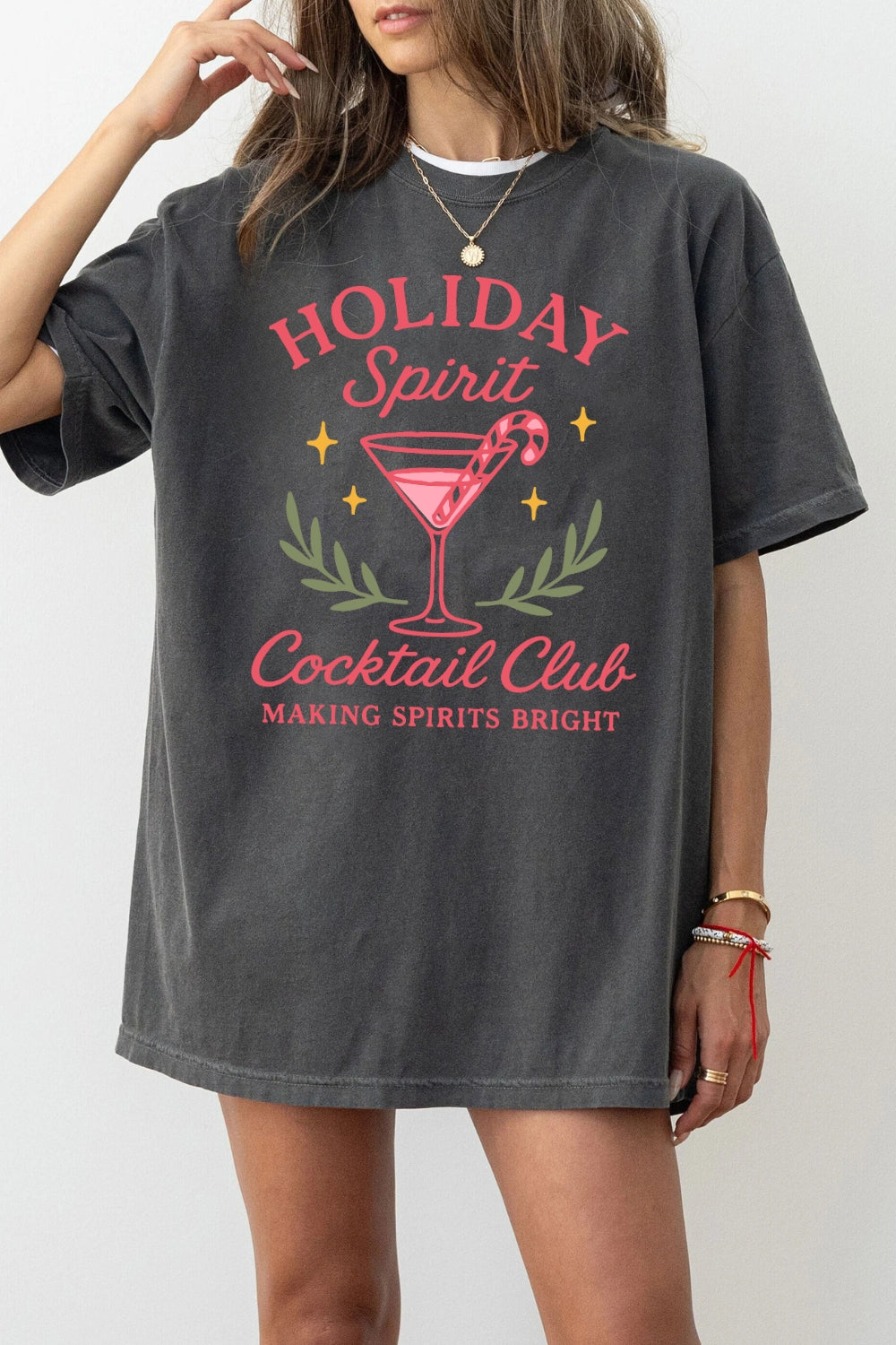 Holiday Spirit Cocktail Club Xmas Tee For Women