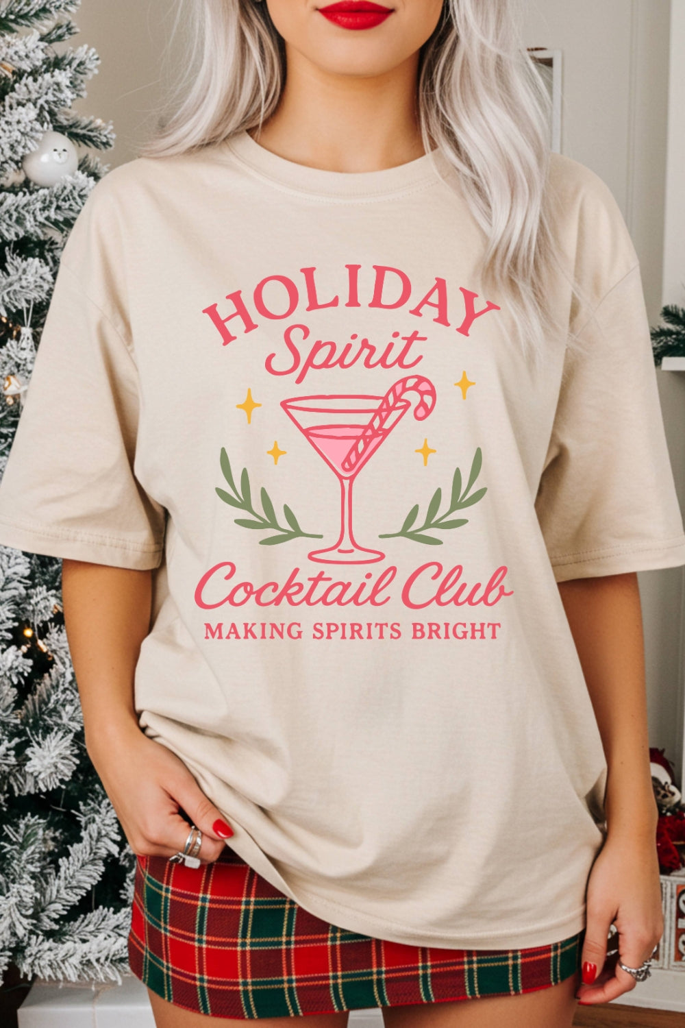 Holiday Spirit Cocktail Club Xmas Tee For Women
