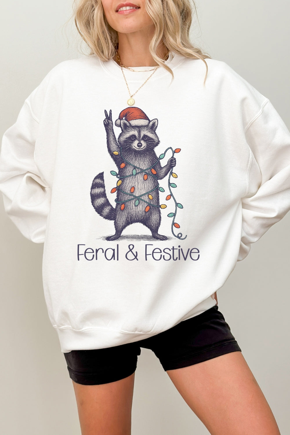 Feral and Festive Christmas Raccoon Sweatshirt For Women