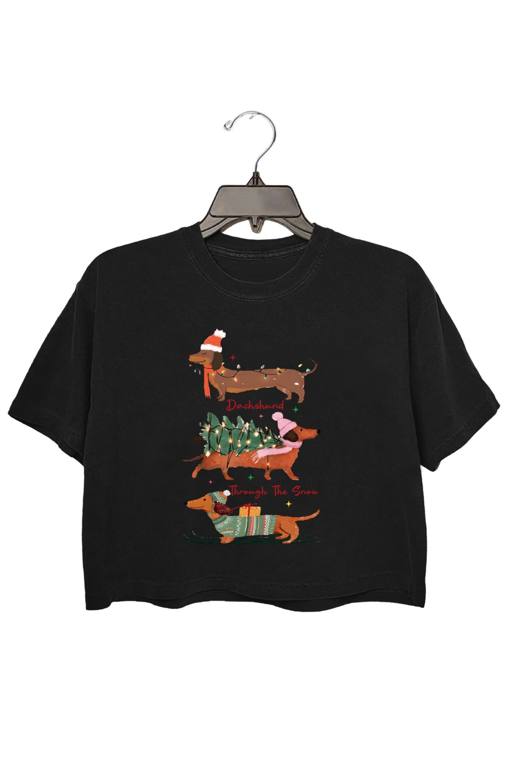 Christmas Dachshund Through The Snow Crop Top For Women