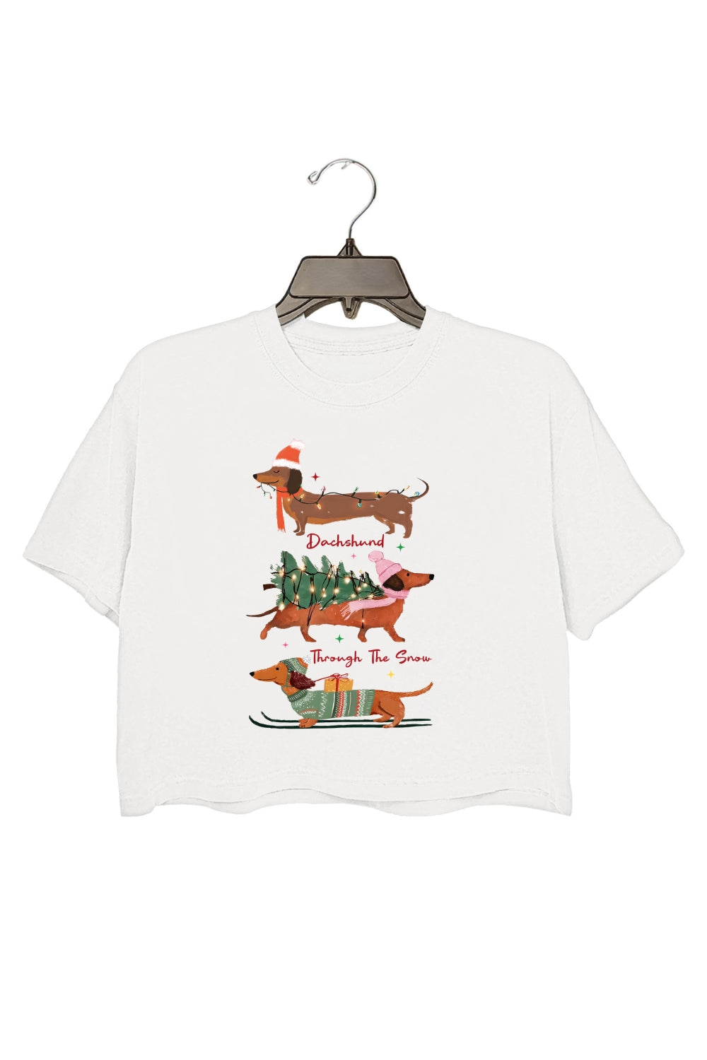 Christmas Dachshund Through The Snow Crop Top For Women