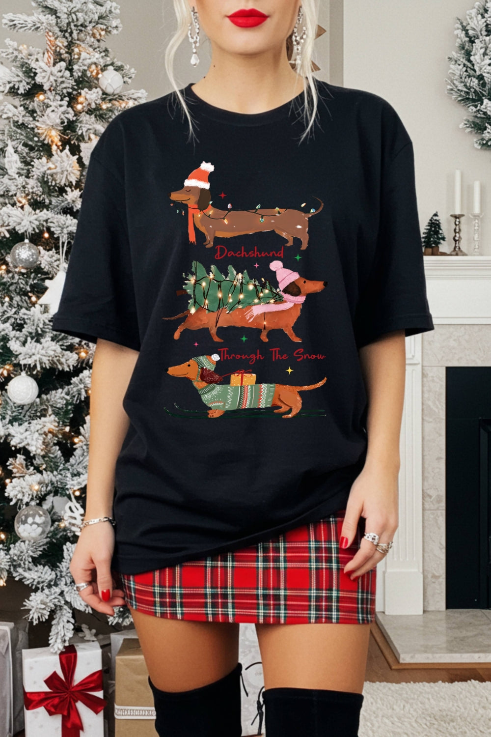 Christmas Dachshund Through The Snow Tee For Women