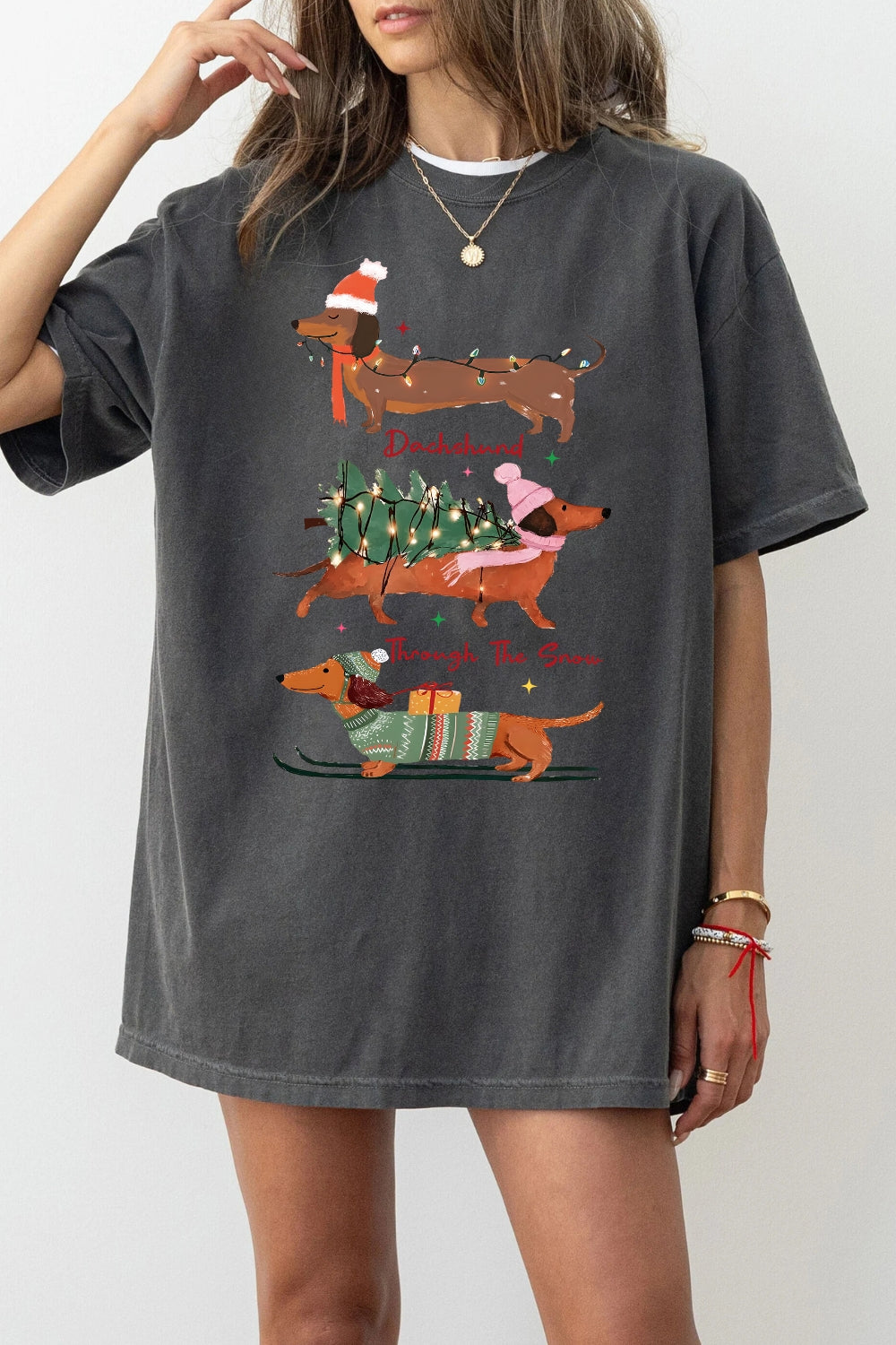 Christmas Dachshund Through The Snow Tee For Women
