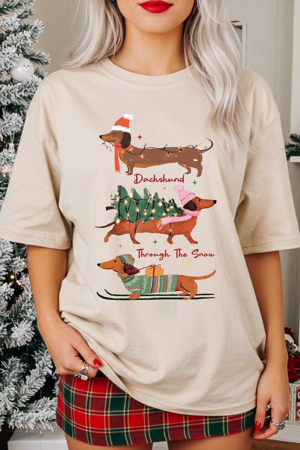 Christmas Dachshund Through The Snow Tee For Women
