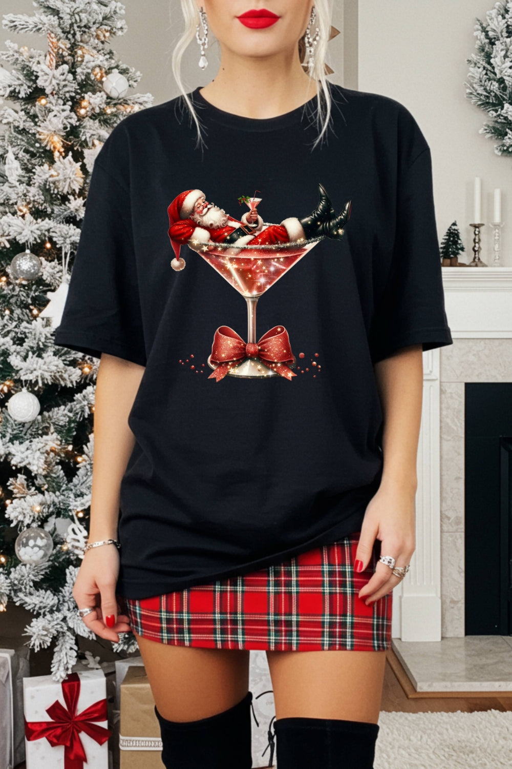 Christmas Santa Martini Tee For Women