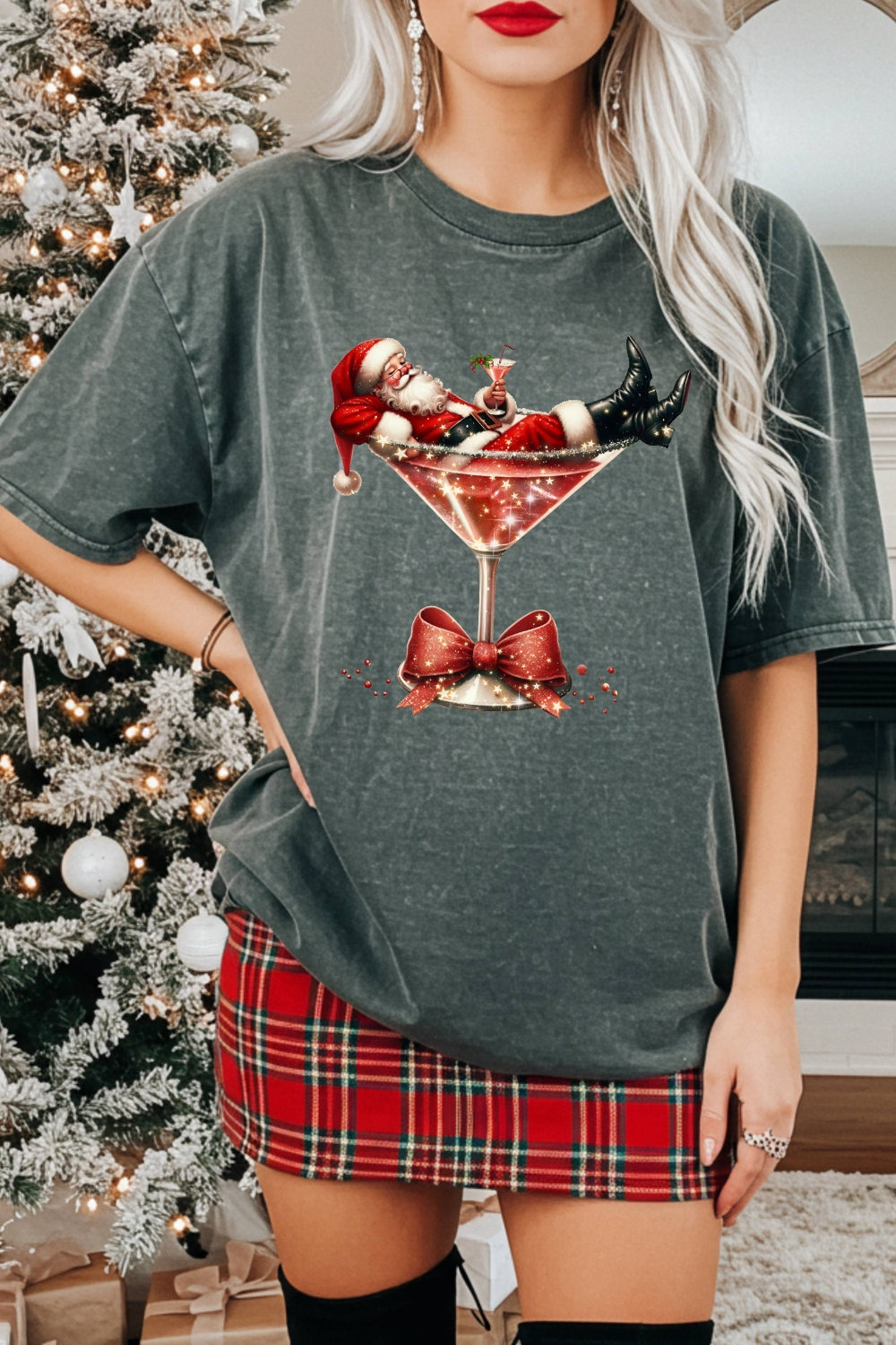 Christmas Santa Martini Tee For Women