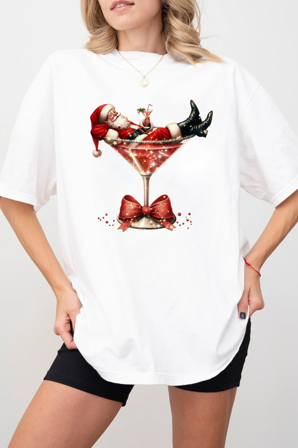 Christmas Santa Martini Tee For Women