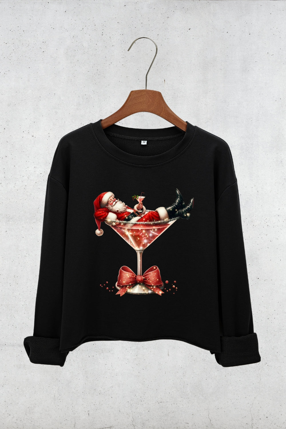 Christmas Santa Martini Crop Sweatshirt
