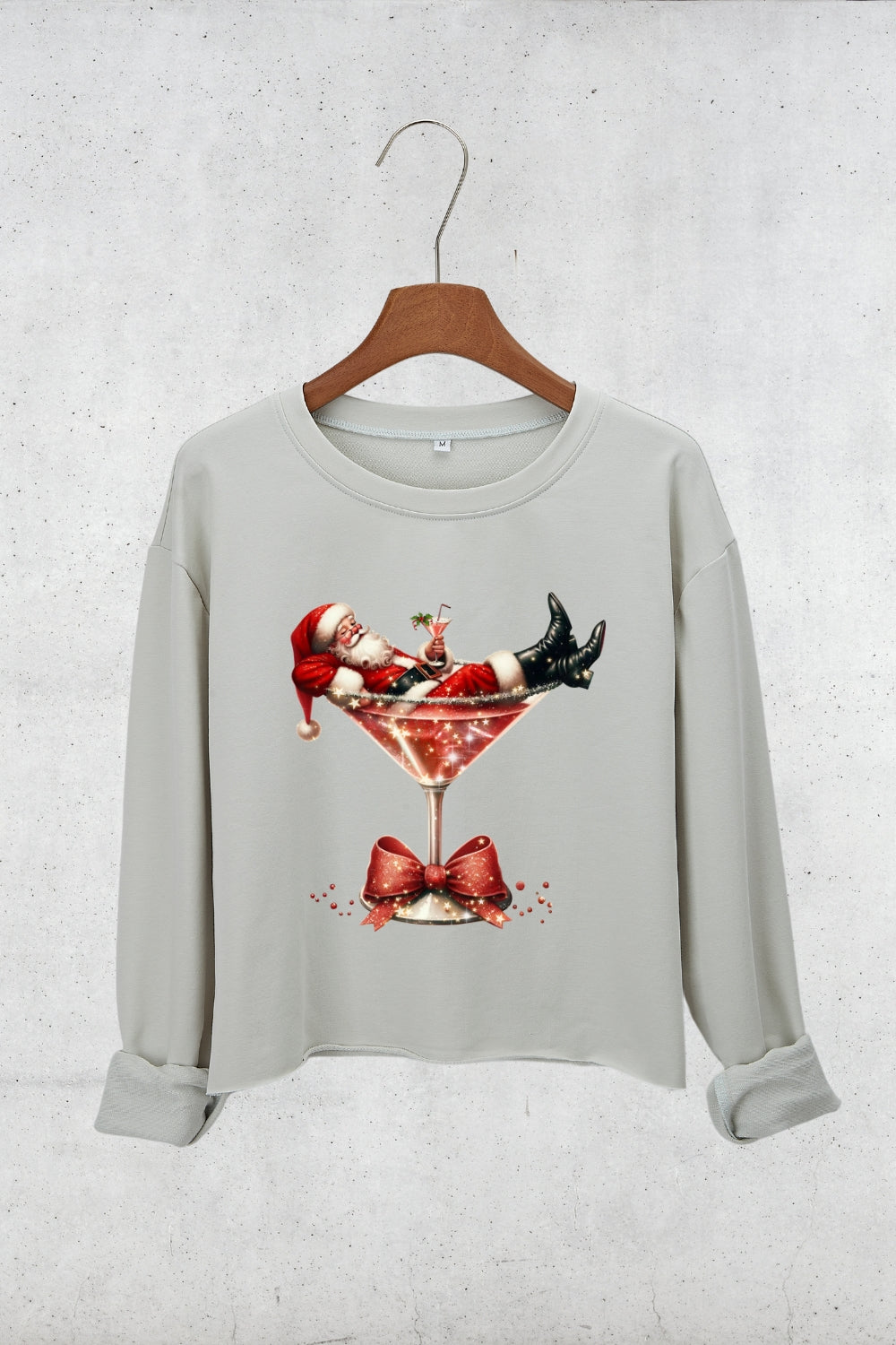 Christmas Santa Martini Crop Sweatshirt