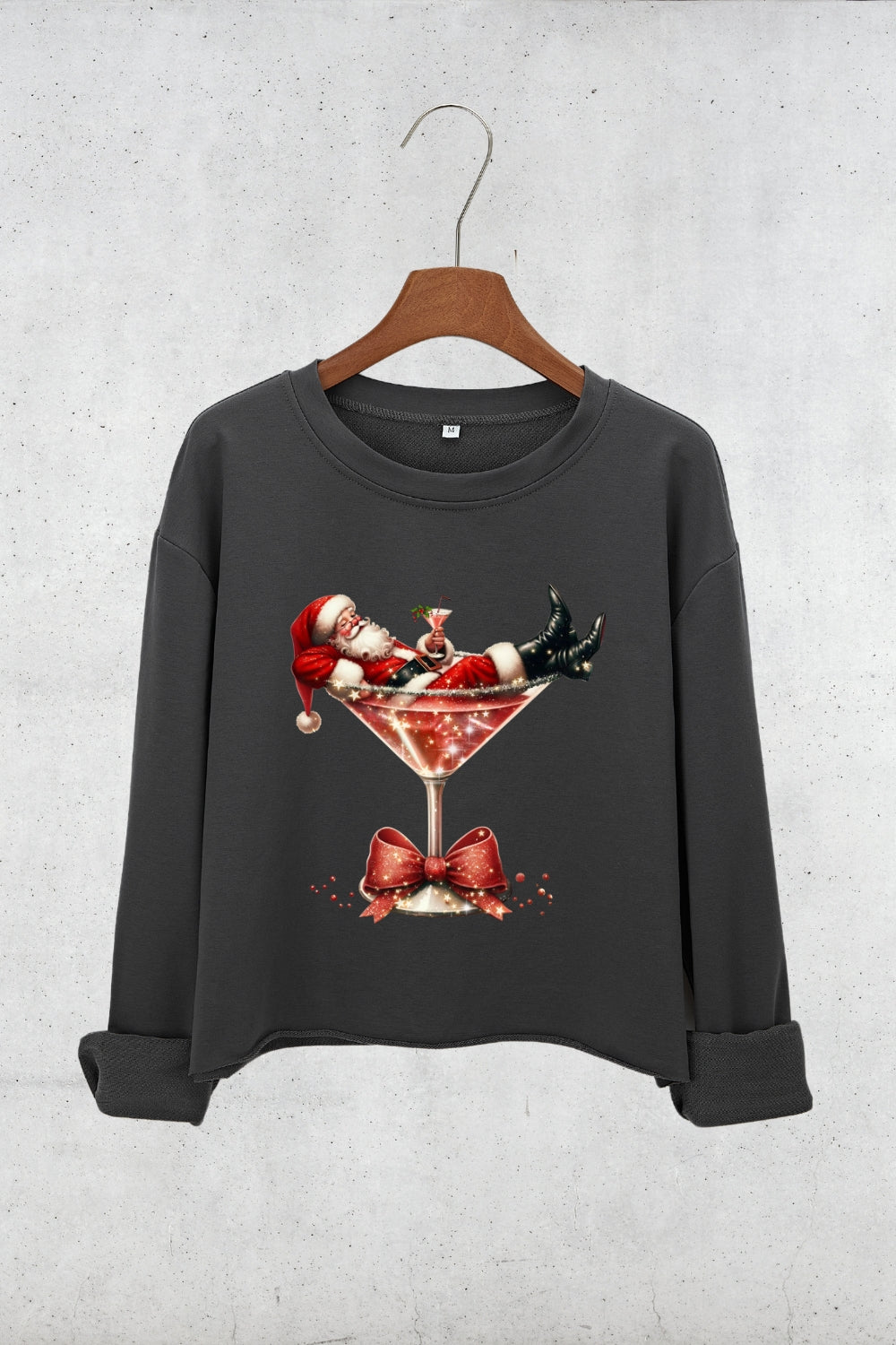 Christmas Santa Martini Crop Sweatshirt