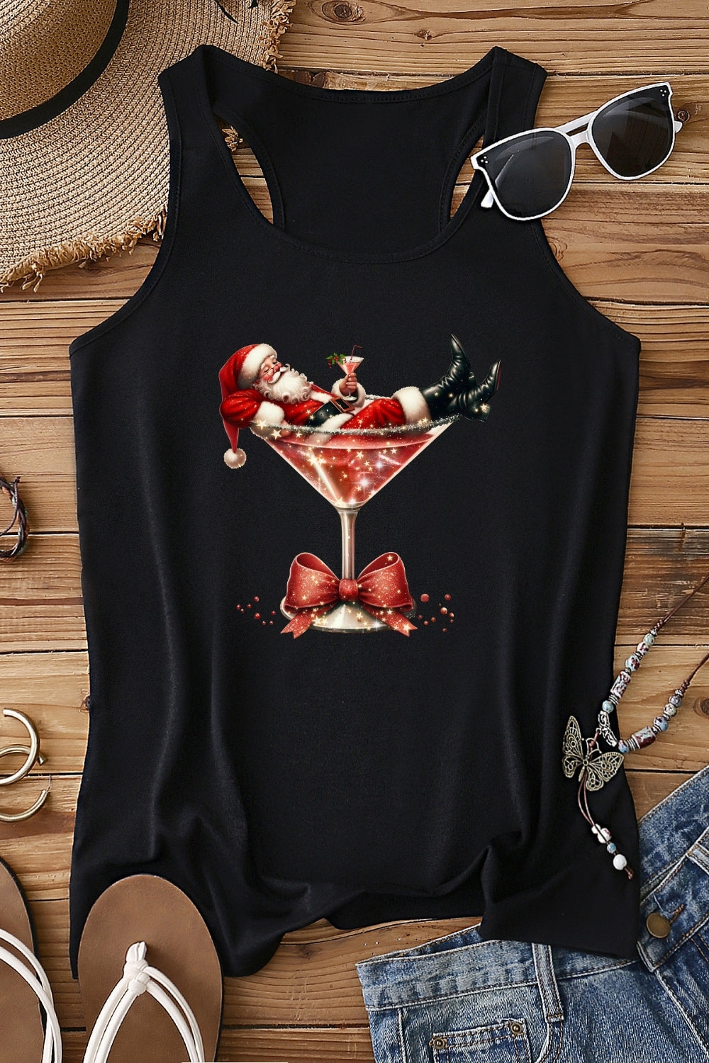 Christmas Santa Martini Tank Top