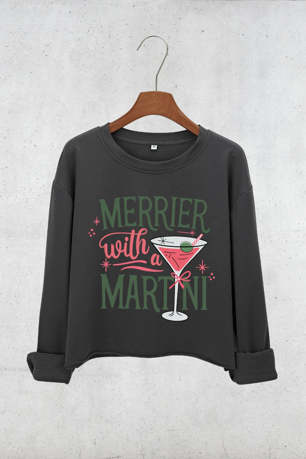 Christmas Cocktail Martini Crop Sweatshirt