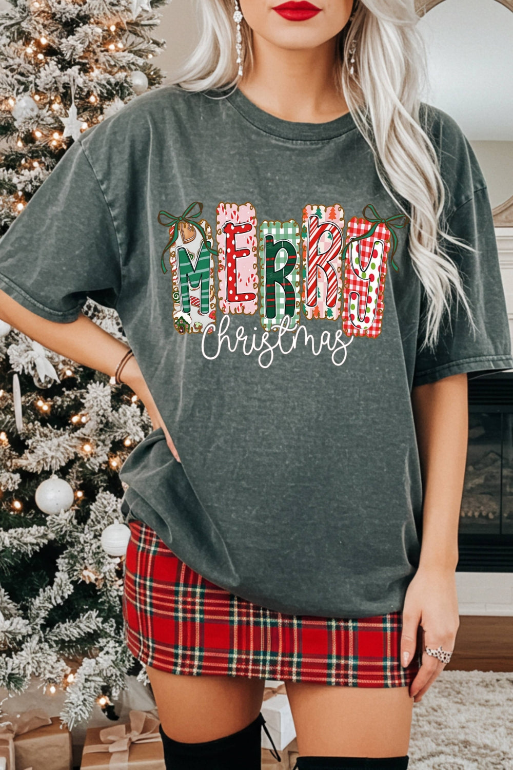 Coquette Christmas Tree Bow Tee For Women