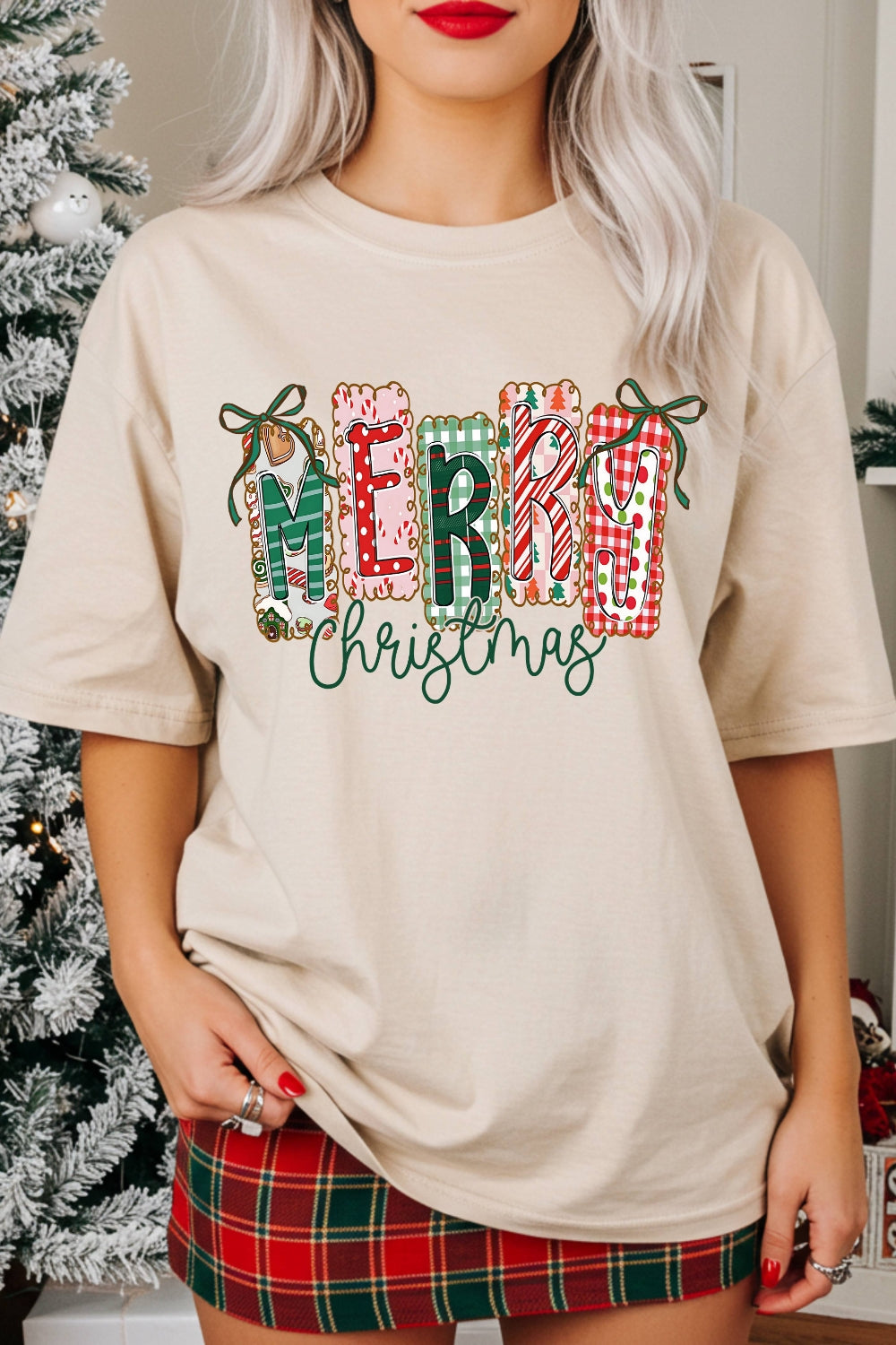 Coquette Christmas Tree Bow Tee For Women