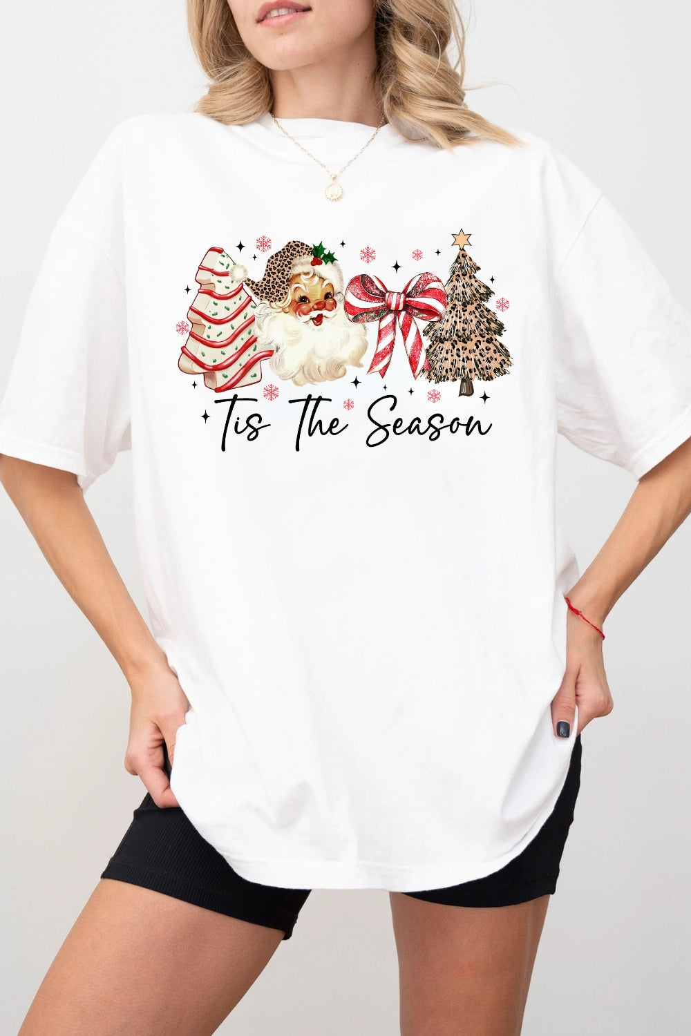 Tis The Season Leopard Santa Christmas Tee For Women