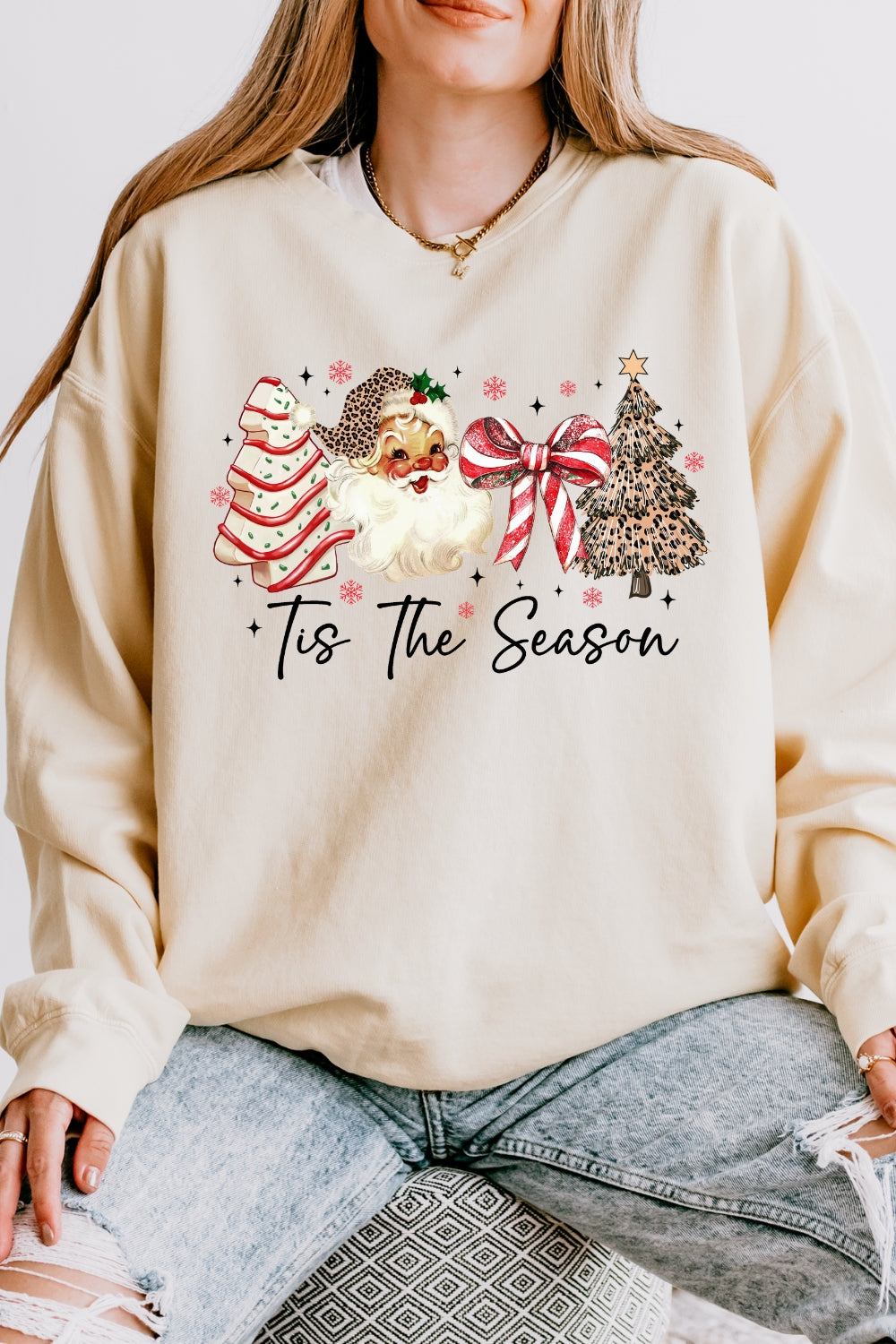 Tis The Season Leopard Santa Christmas Sweatshirt For Women