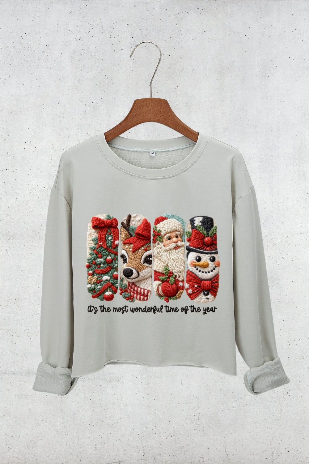 Faux Yarn Merry Christmas Doodles Crop Sweatshirt For Women